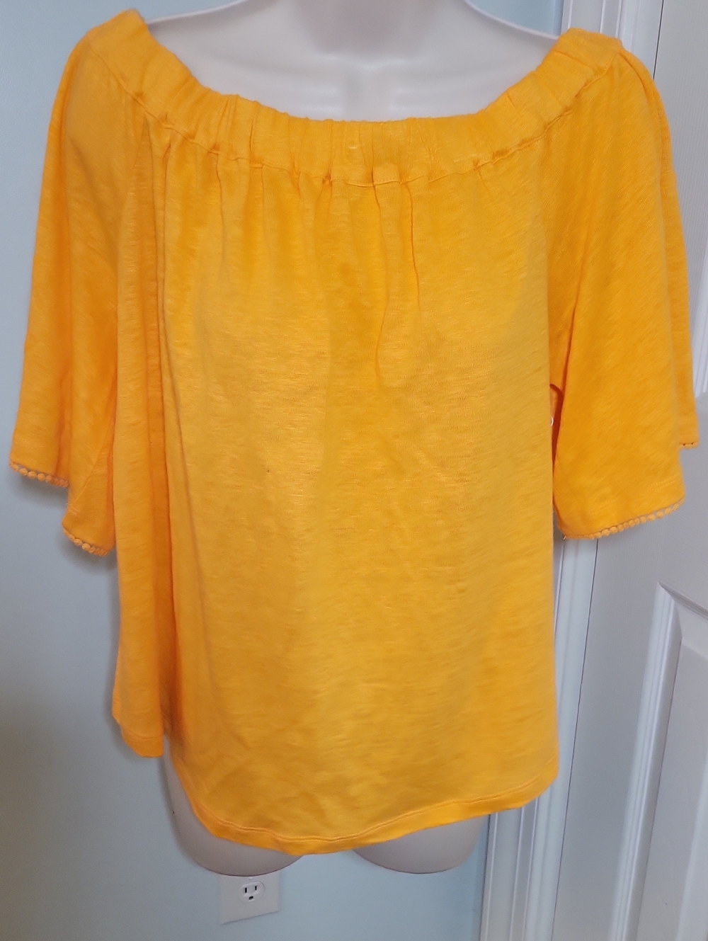 Chico's Tropical Orange Mango Off Shoulder Linen Top NWT Size 8 (1)